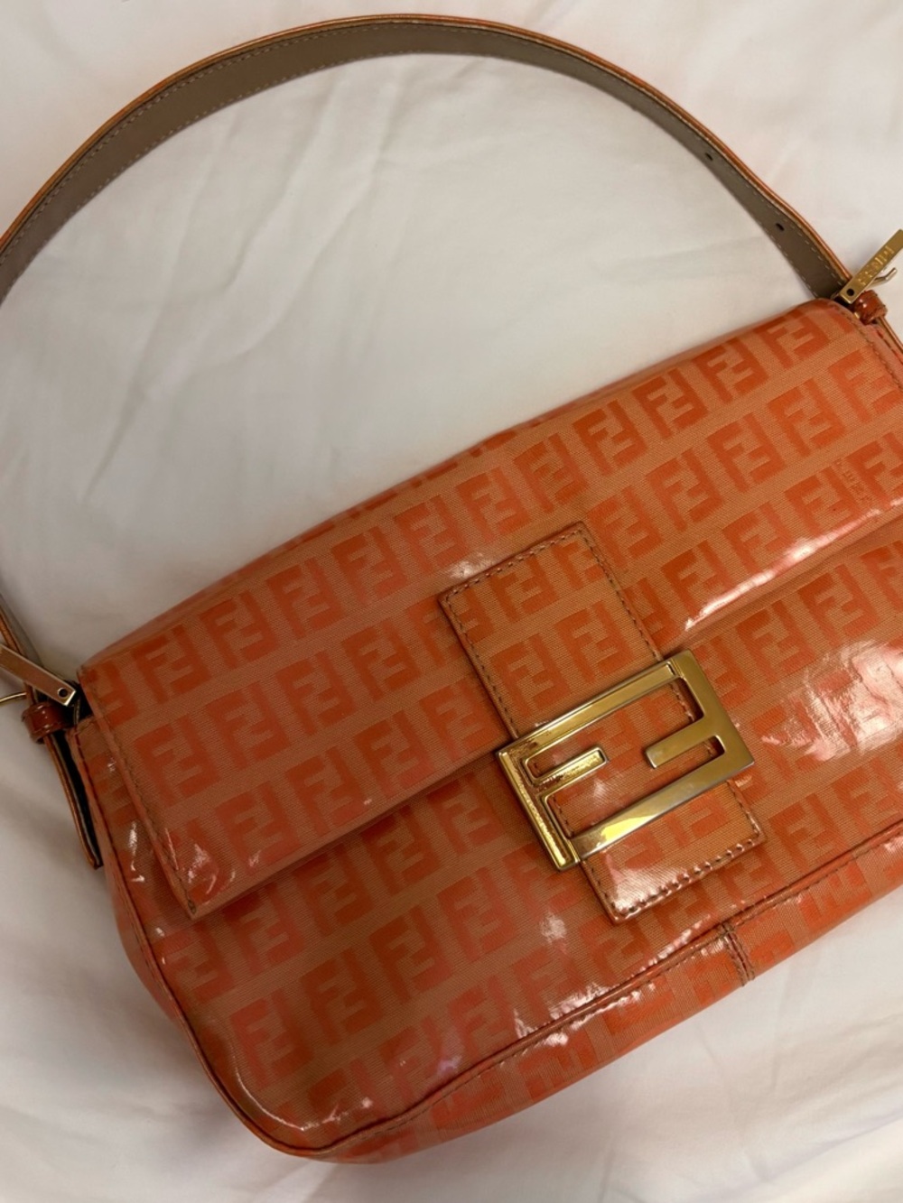 Vintage Fendi Orange Patent Baguette